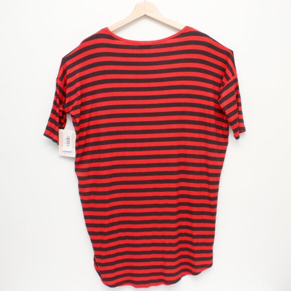 New with Tags LulaRoe Striped Blouse Irma Rayon Spandex blend Red and Black XS - Picture 2 of 6